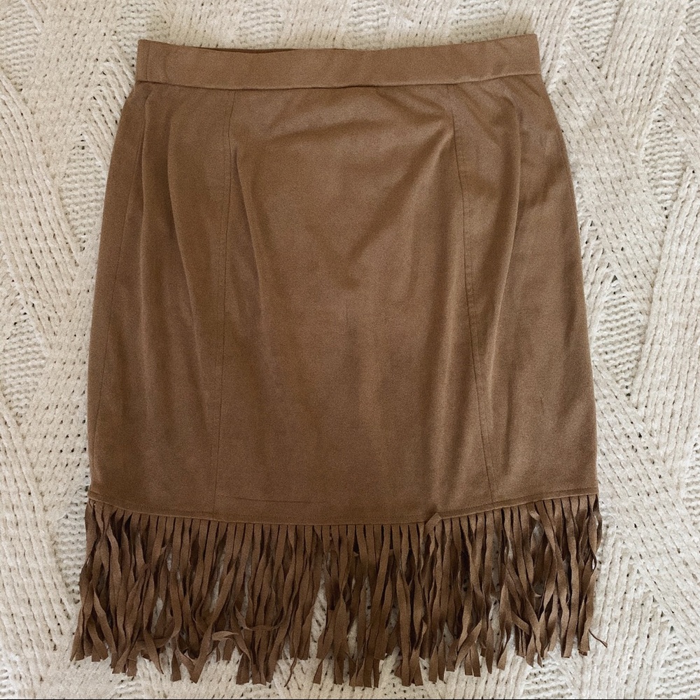 Artisan NY Faux Suede Fringe Hem Midi Skirt